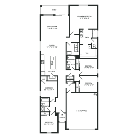 Floor plan for 5 beds, 3 baths, 2093 sqft